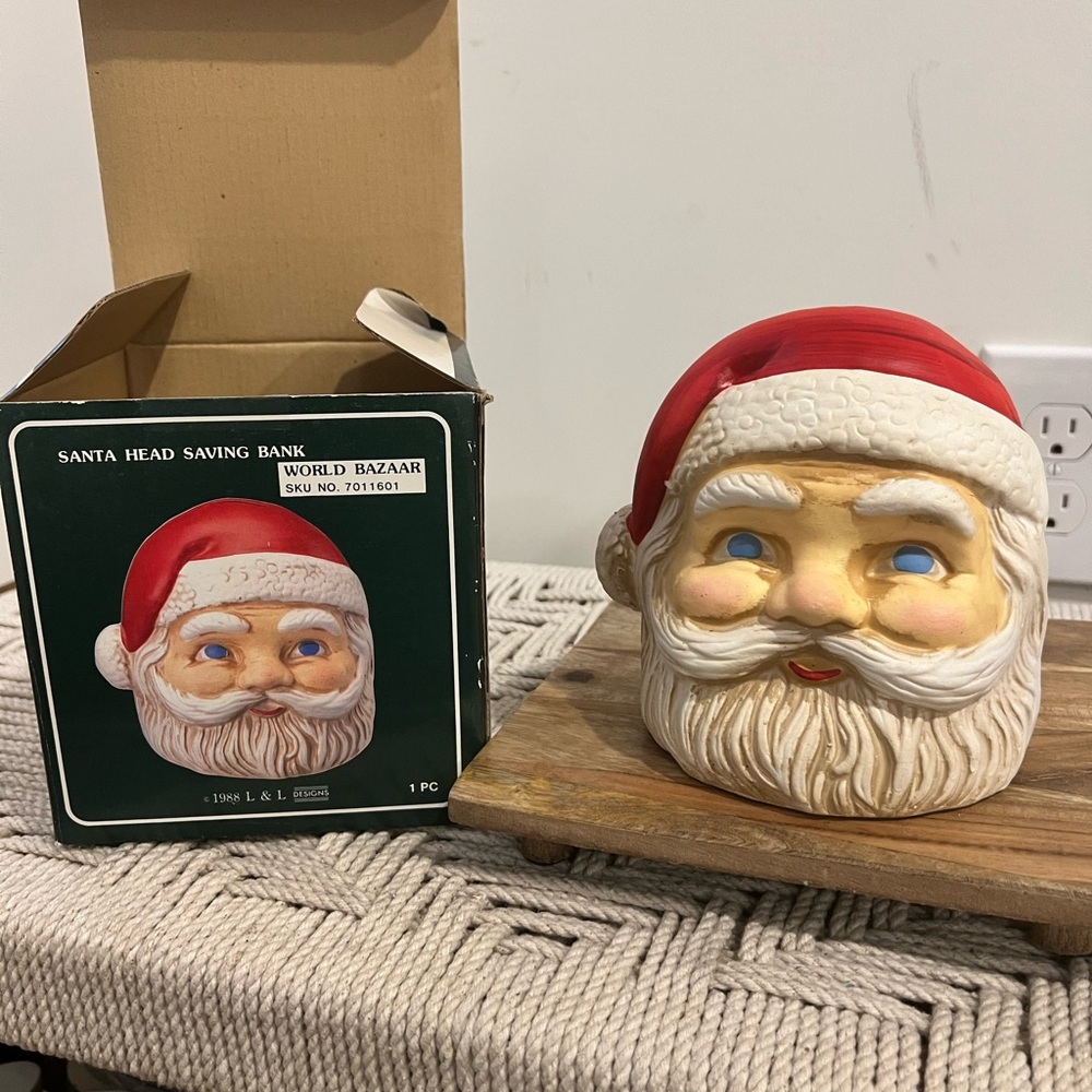 Vintage 1988 Santa Head Saving Bank - Red and White